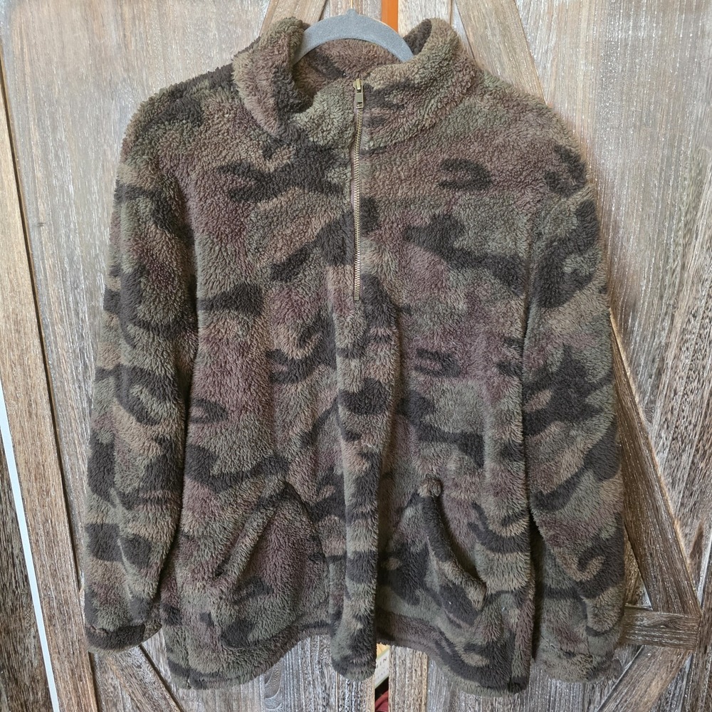 Natural Reflections Sweatshirt Womens XL Camouflage Fleece 1/4 Zip Pullover